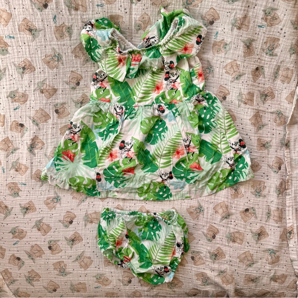 Disney Baby | Minnie & Tropical Green Leaf Dress Set